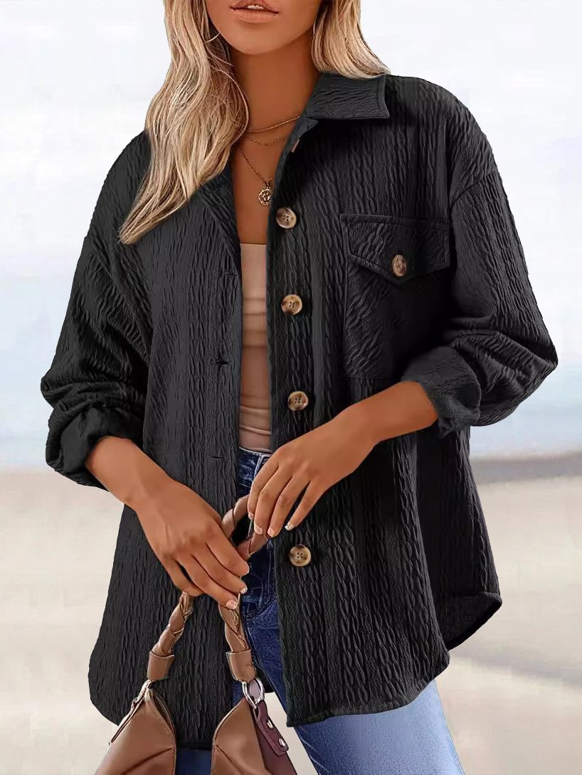 Col de Chemise Manches Longues Régulier Plain Chemise Blouson Blouson Jacquard pour Femmes