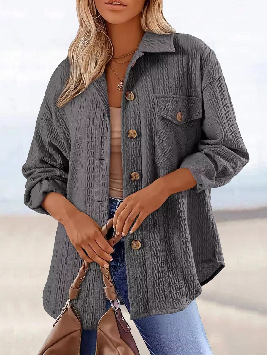 Col de Chemise Manches Longues Régulier Plain Chemise Blouson Blouson Jacquard pour Femmes