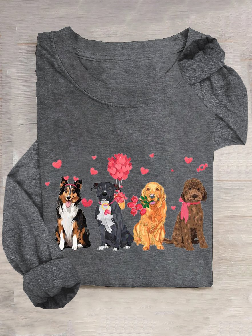 T-shirts Femmes Décontracté Printemps / Automne Coeur/cordé Quotidien Ample Col Rond Droit Régulier Oui