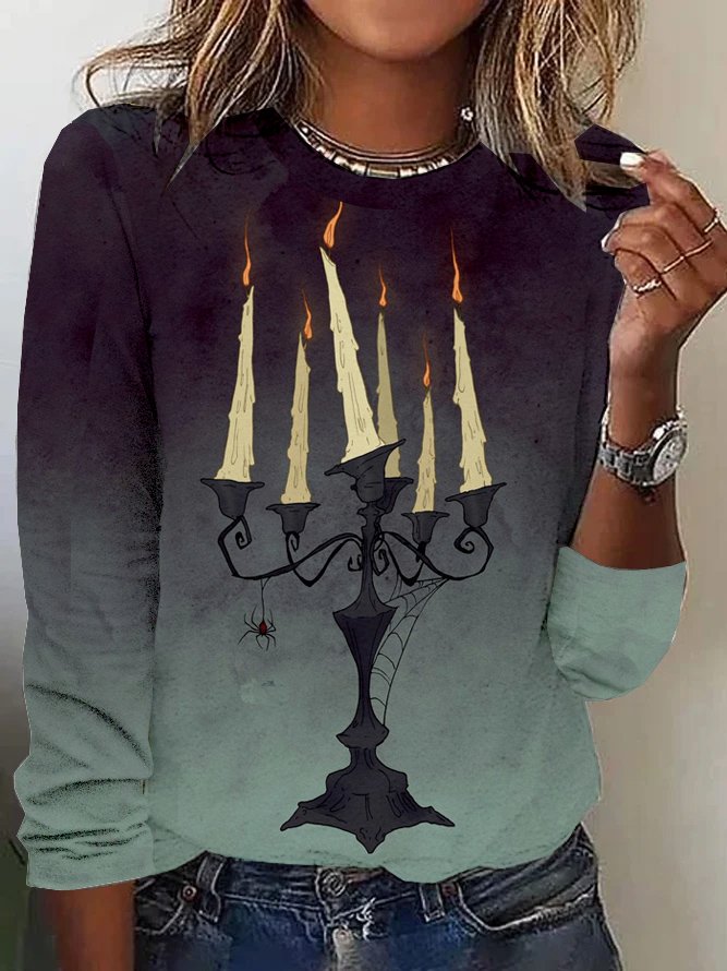 T-shirts Décontracté Printemps / Automne Toussaint Coupe Régulière Manches Longues Régulier Régulier Élasticité moyenne T.-N.-L. pour Femmes