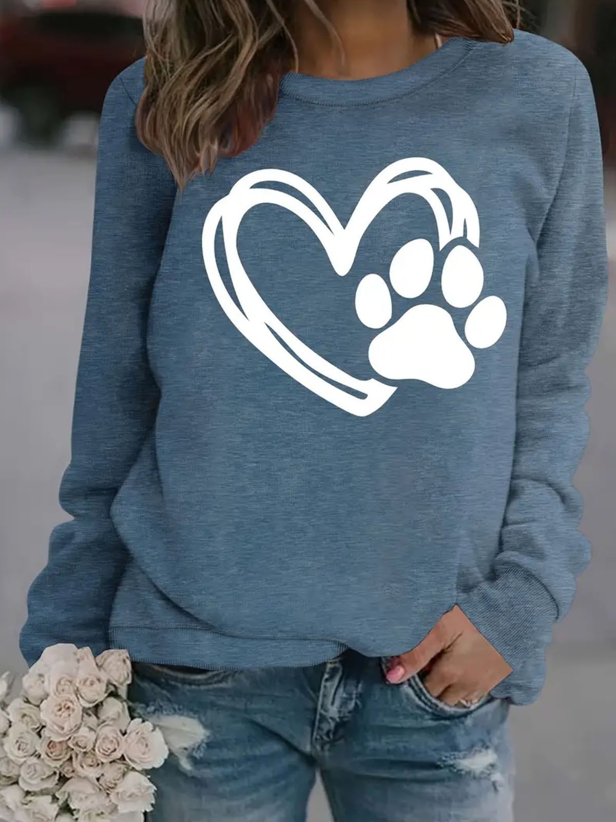 Sweat-shirts Décontracté Printemps / Automne Coeur/cordé Polyester Naturel Ample Manches Longues Régulier Droit pour Femmes