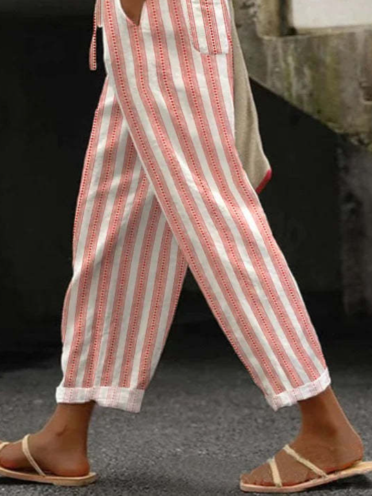 Pantalons Rayé Décontracté Printemps / Automne Polyester Naturel Quotidien Ample Pantalons Harem Long pour Femmes