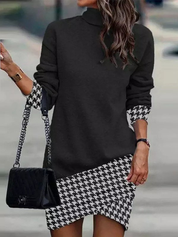 Femmes Contrasté Couture Couleur 1 Faux Col Confortable Robe Mi-Longue Décontracté