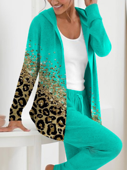 Deux Pièces Ensembles Décontracté Printemps / Automne Motif Léopard Polyester Naturel Quotidien Manteau avec Pantalons Régulier T.-N.-L. pour Femmes