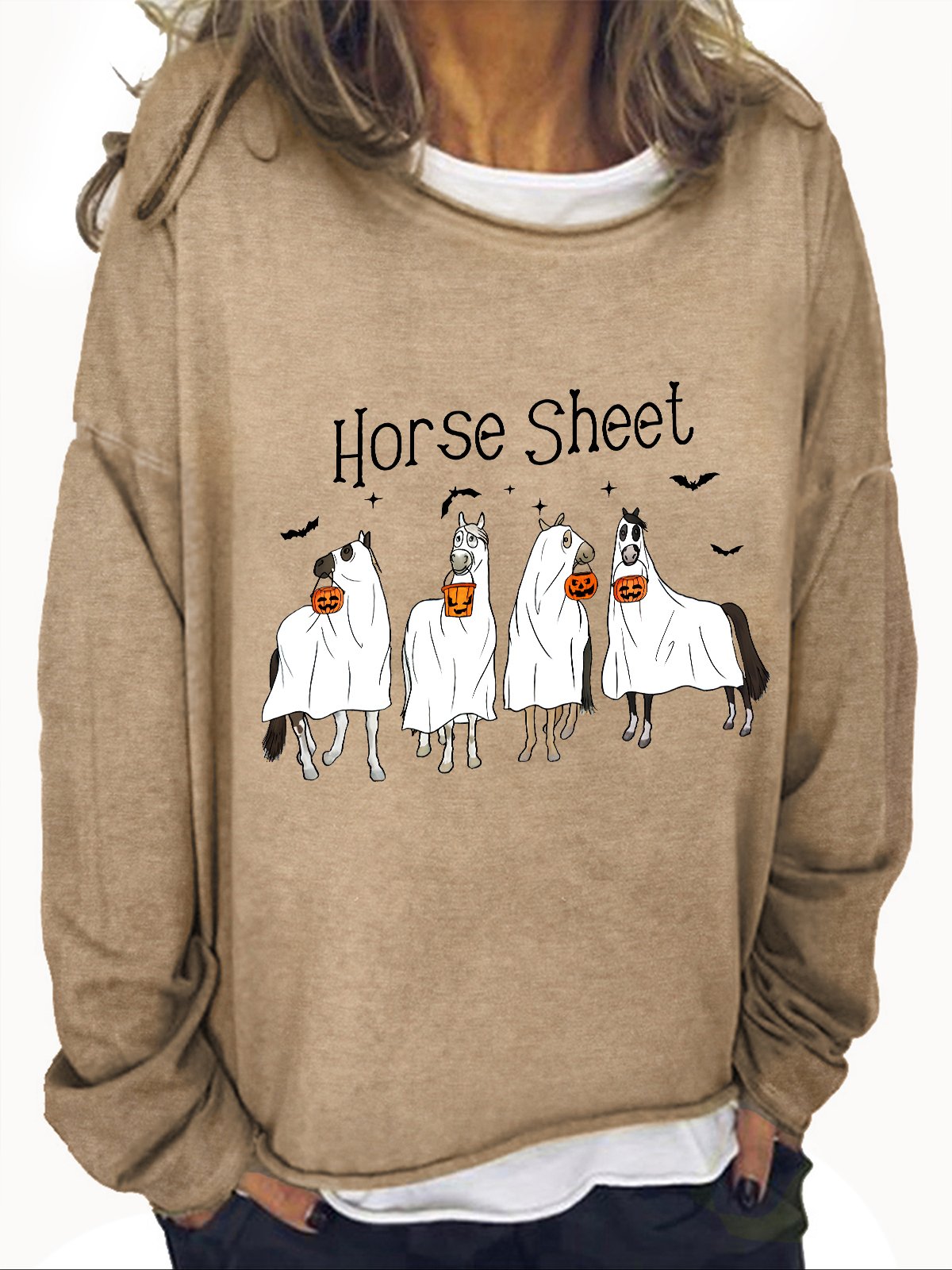 Sweat-shirts Décontracté Printemps / Automne Toussaint Quotidien Manches Longues en Mélangé de Coton Régulier Droit Régulier pour Femmes