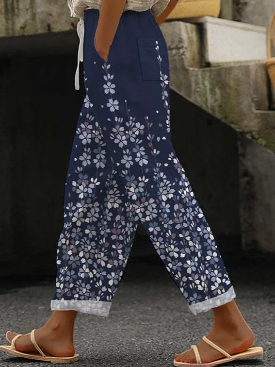 Pantalons Décontracté Floral Printemps / Automne Polyester Naturel Quotidien Pantalon droit Droit Régulier pour Femmes
