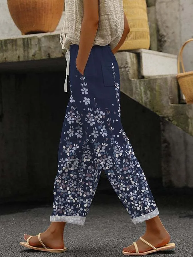 Pantalons Décontracté Floral Printemps / Automne Polyester Naturel Quotidien Pantalon droit Droit Régulier pour Femmes