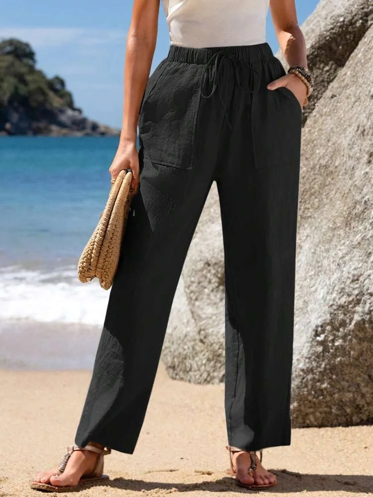 Pantalons Femmes Décontracté Plain Printemps / Automne Polyester Aucune élasticité Cordon de Serrage Taille Élastique Pantalon droit Droit