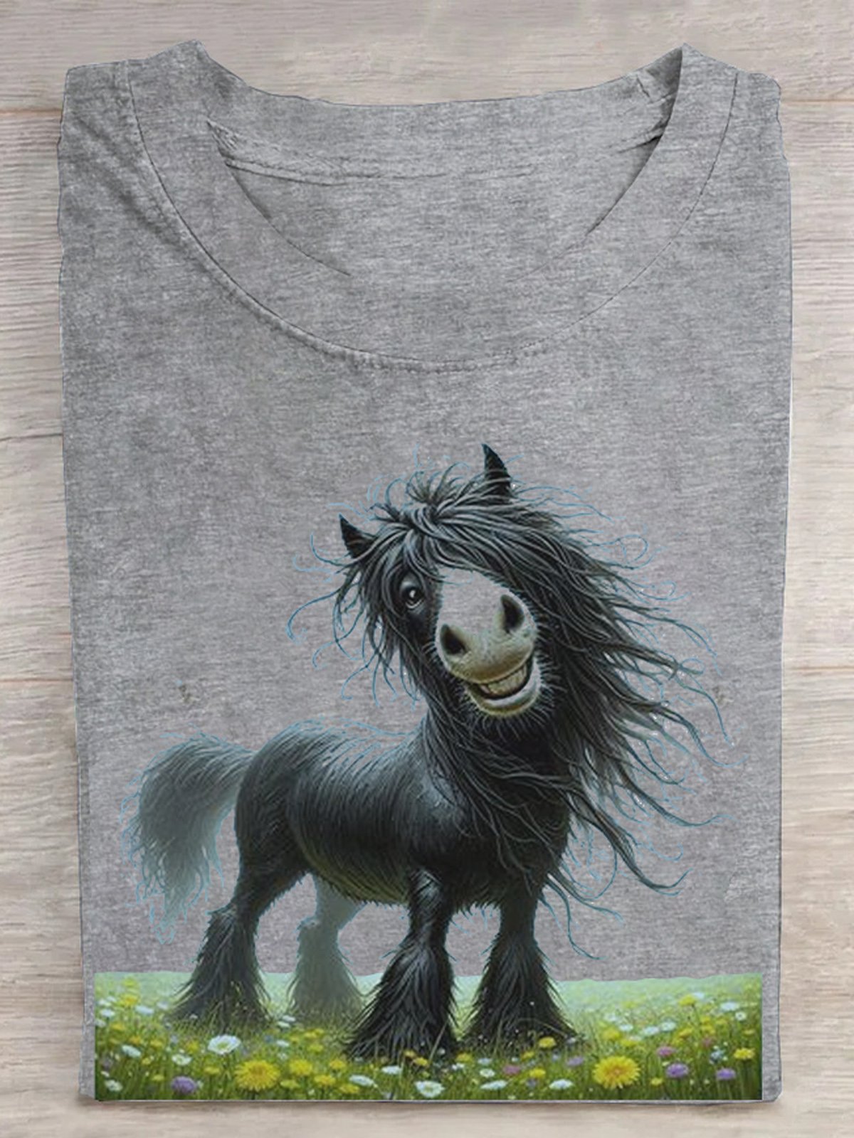 T-shirts Femmes Décontracté cheval Été Coton Quotidien Ample Régulier Élasticité moyenne Oui