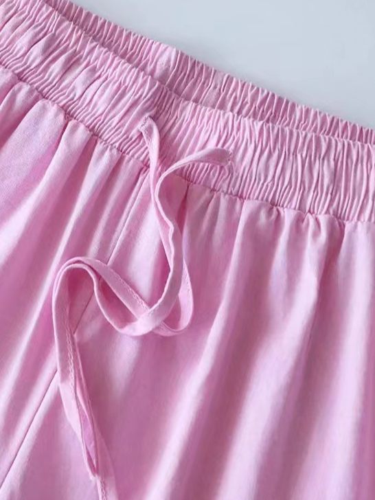 Deux Pièces Ensembles Décontracté Plain Été Coton Aucune élasticité Ample Demi Manche Top Avec Pantalons Régulier pour Femmes