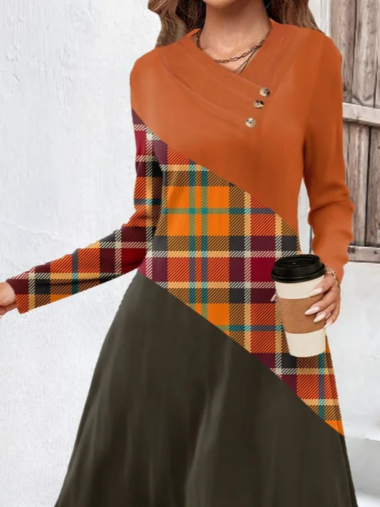 Femmes Bloc de Couleur Orange Confortable Dentelle Robe Mi-Longue Décontracté