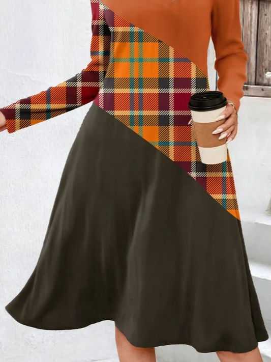 Femmes Bloc de Couleur Orange Confortable Dentelle Robe Mi-Longue Décontracté