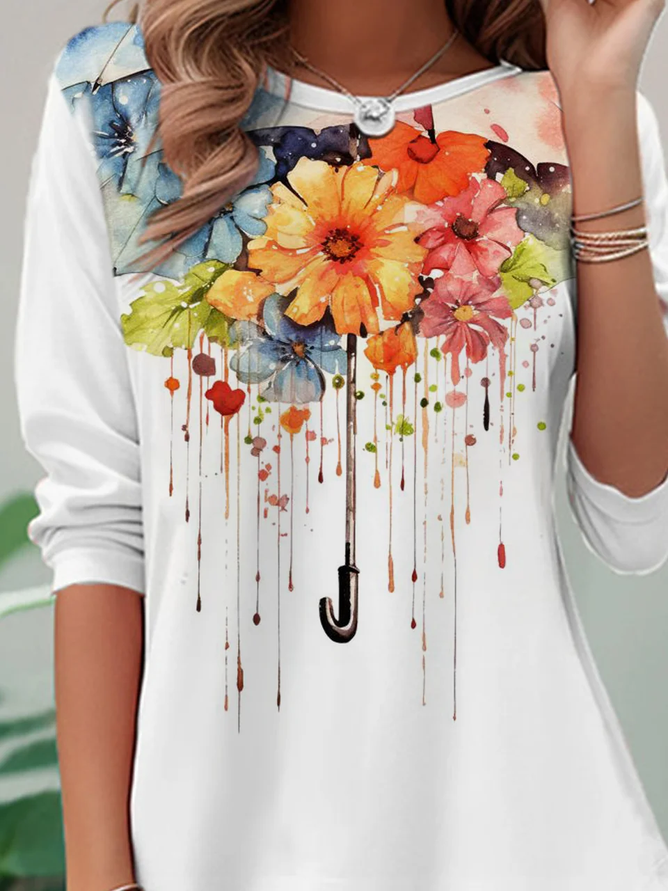 T-shirts Décontracté Floral Printemps / Automne Aucune élasticité Ample Jersey Manches Longues Régulier Régulier pour Femmes