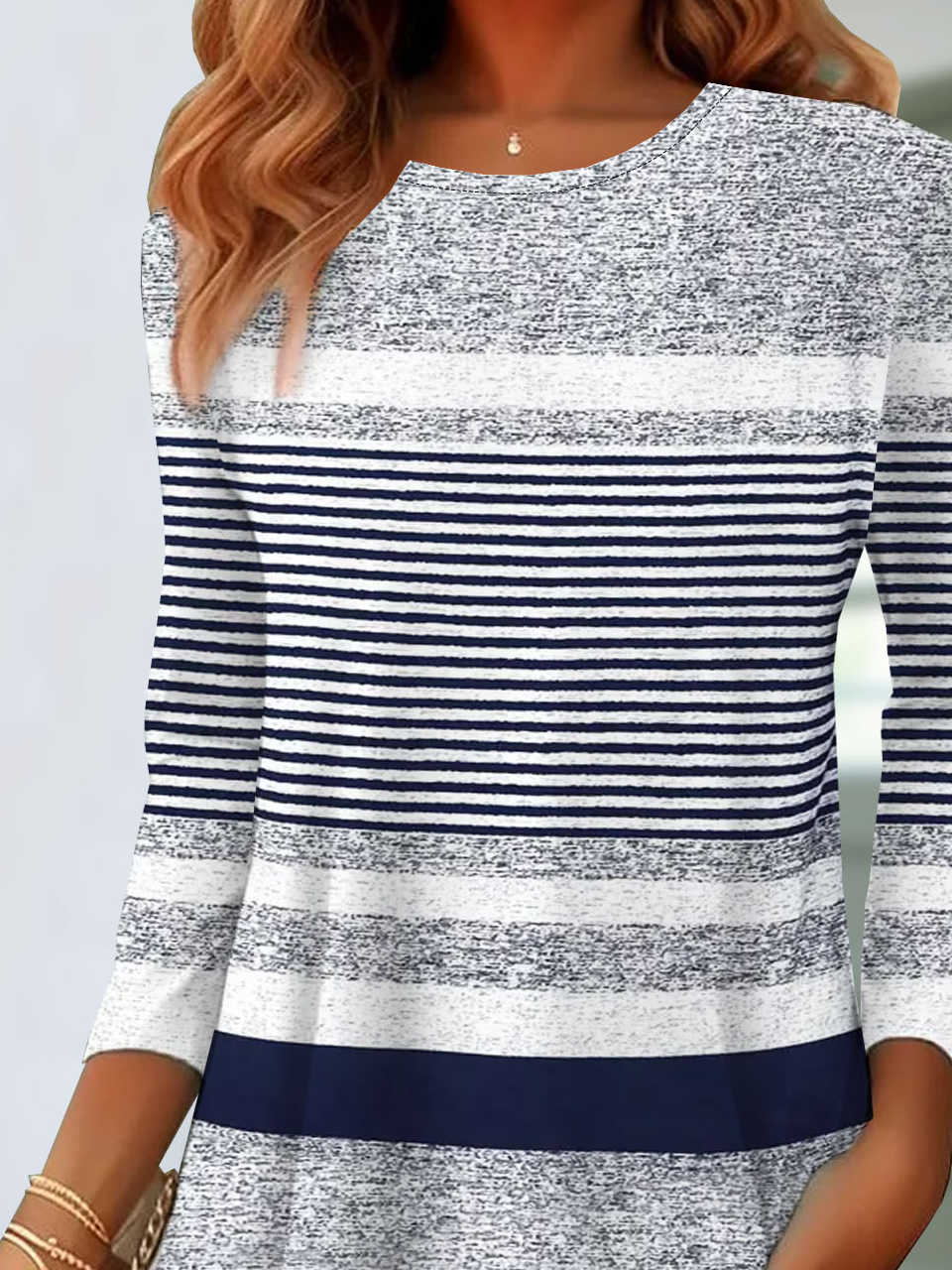 T-shirts Femmes Rayé Décontracté Printemps / Automne Ample Manches Longues Col Rond Droit Régulier Non