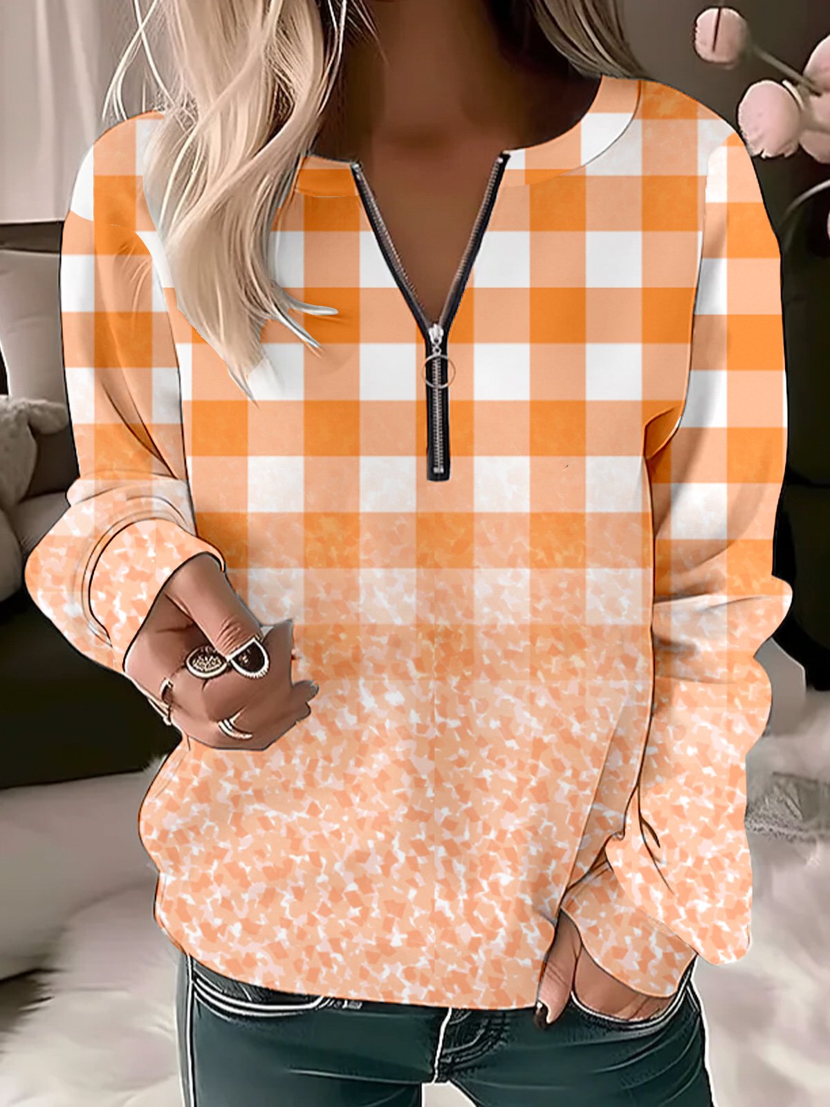 Sweat-shirts Décontracté Printemps / Automne Toussaint Zip Micro-élasticité Quotidien Régulier Droit T.-N.-L. pour Femmes