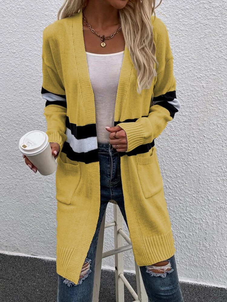 Cardigans Rayé Décontracté Hiver Micro-élasticité Quotidien Ample Manches Longues Laine/Tricot Épaissi pour Femmes