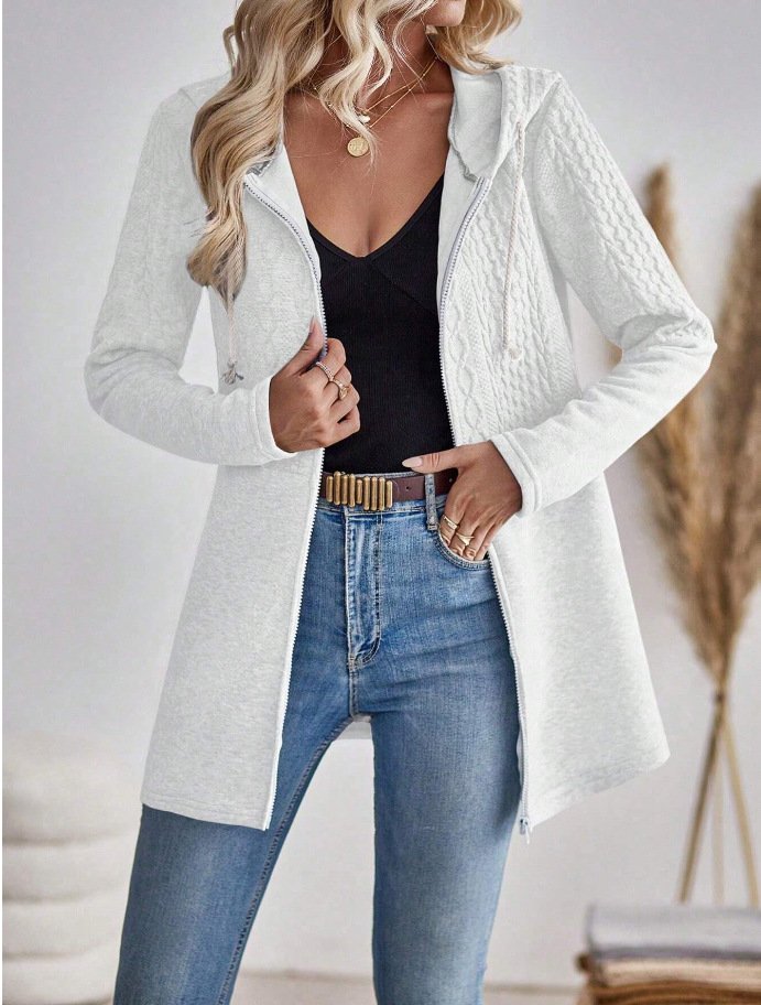 Sweat-shirt à Capuche Manches Longues Régulier Plain Blouson Zip pour Femmes