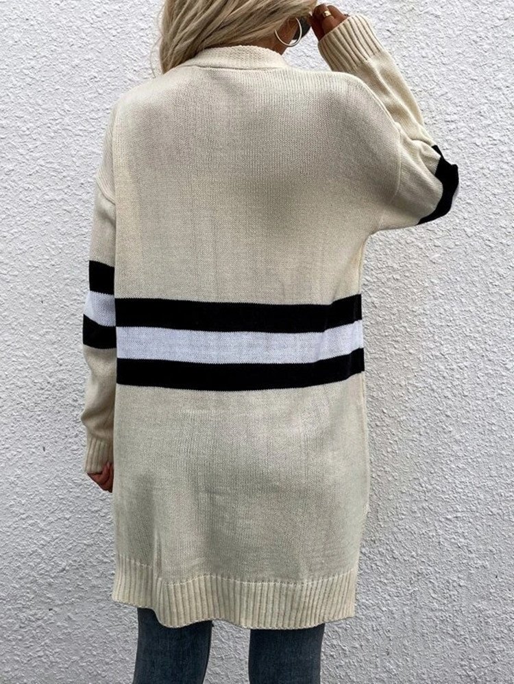 Cardigans Rayé Décontracté Hiver Micro-élasticité Quotidien Ample Manches Longues Laine/Tricot Épaissi pour Femmes