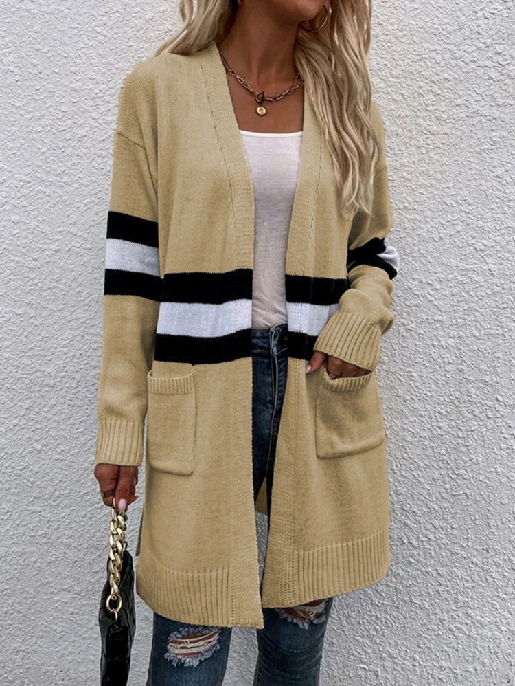 Cardigans Rayé Décontracté Hiver Micro-élasticité Quotidien Ample Manches Longues Laine/Tricot Épaissi pour Femmes