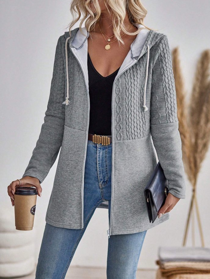 Sweat-shirt à Capuche Manches Longues Régulier Plain Blouson Zip pour Femmes