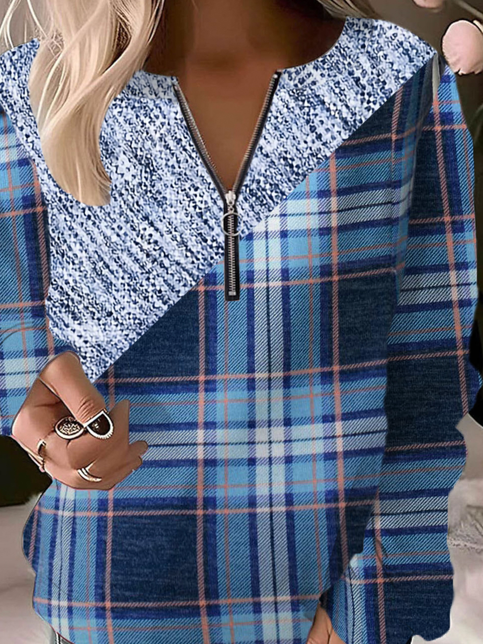 Sweat-shirts Décontracté Printemps / Automne Plaid Quotidien Ample Col Rond Droit Régulier T.-N.-L. pour Femmes