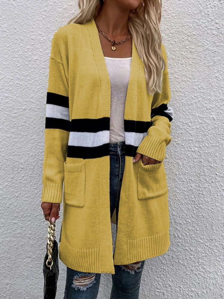 Cardigans Rayé Décontracté Hiver Micro-élasticité Quotidien Ample Manches Longues Laine/Tricot Épaissi pour Femmes