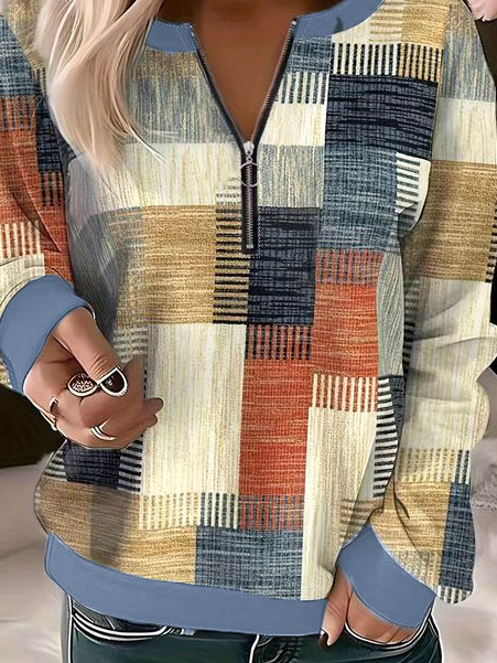 Sweat-shirts Décontracté Printemps / Automne Plaid Polyester Micro-élasticité Quotidien Ample Manches Longues Mi-long pour Femmes