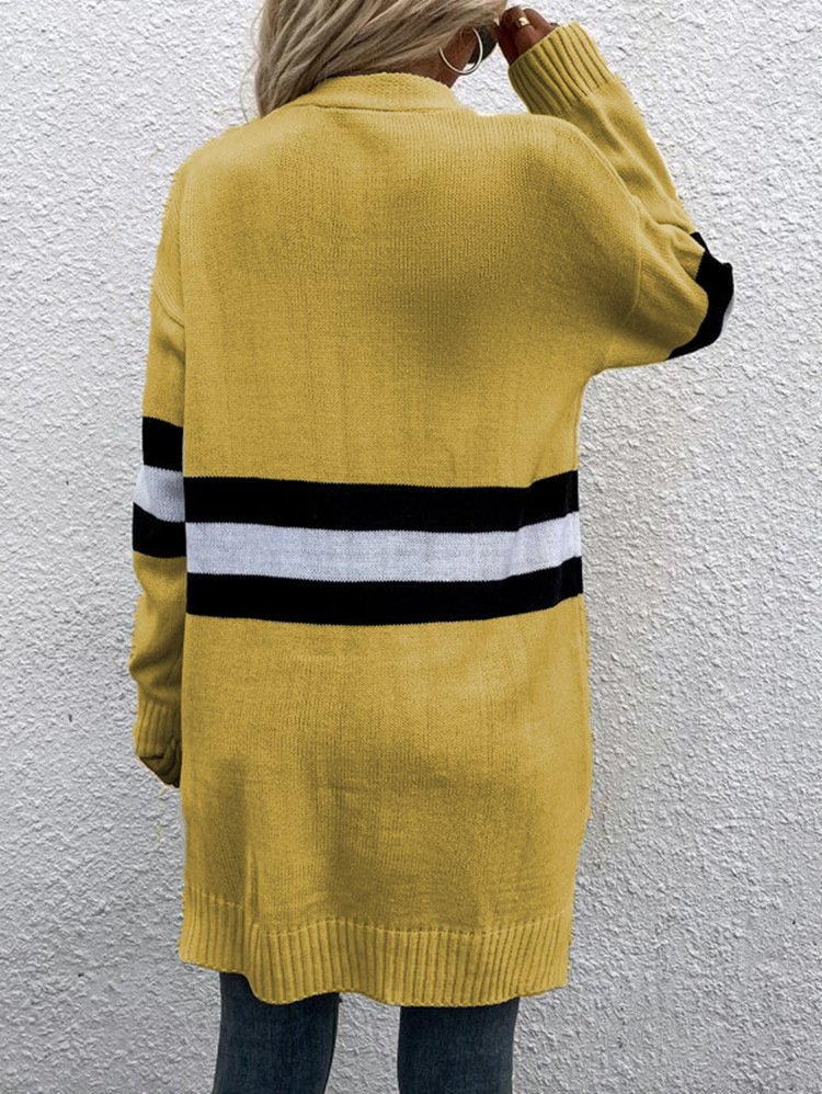 Cardigans Rayé Décontracté Hiver Micro-élasticité Quotidien Ample Manches Longues Laine/Tricot Épaissi pour Femmes