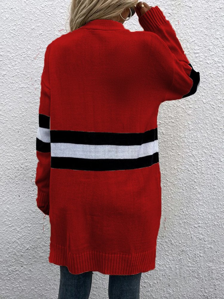 Cardigans Rayé Décontracté Hiver Micro-élasticité Quotidien Ample Manches Longues Laine/Tricot Épaissi pour Femmes