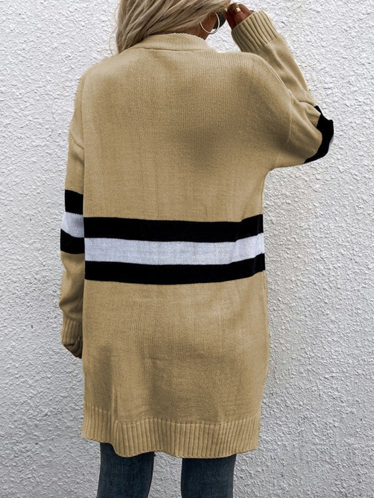 Cardigans Rayé Décontracté Hiver Micro-élasticité Quotidien Ample Manches Longues Laine/Tricot Épaissi pour Femmes