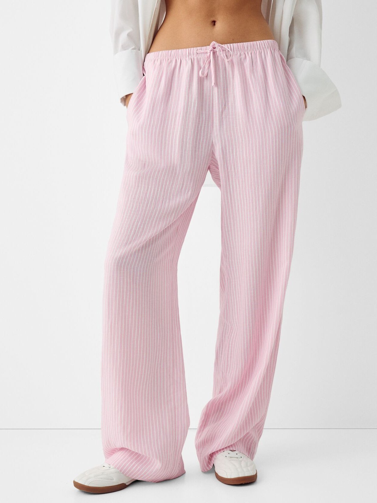 Pantalons Femmes Rayé Décontracté Printemps / Automne Polyester Ample Taille Élastique Pantalon droit Long Droit