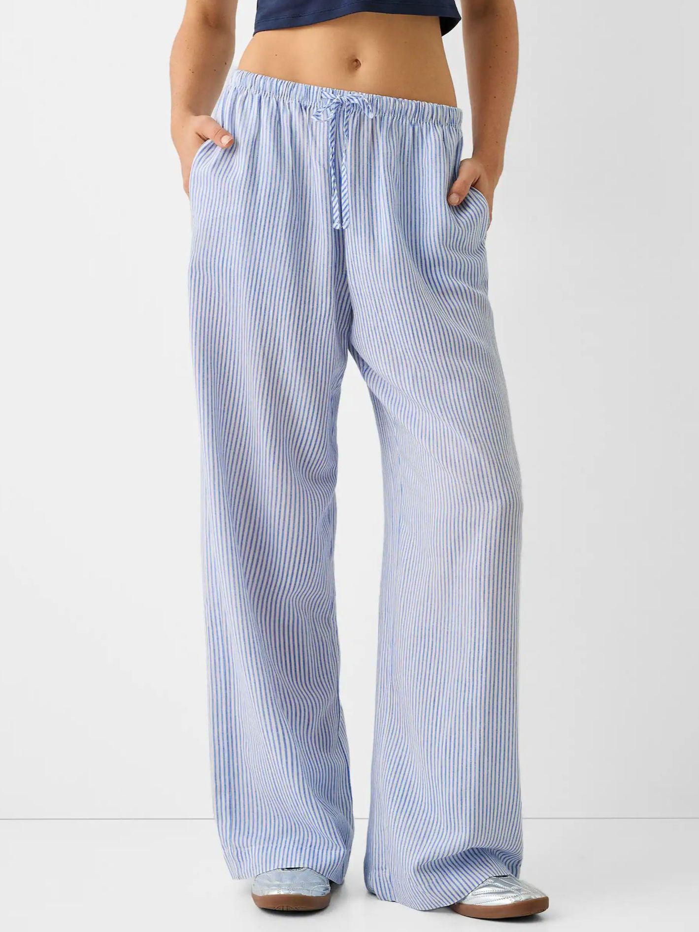 Pantalons Femmes Rayé Décontracté Printemps / Automne Polyester Ample Taille Élastique Pantalon droit Long Droit