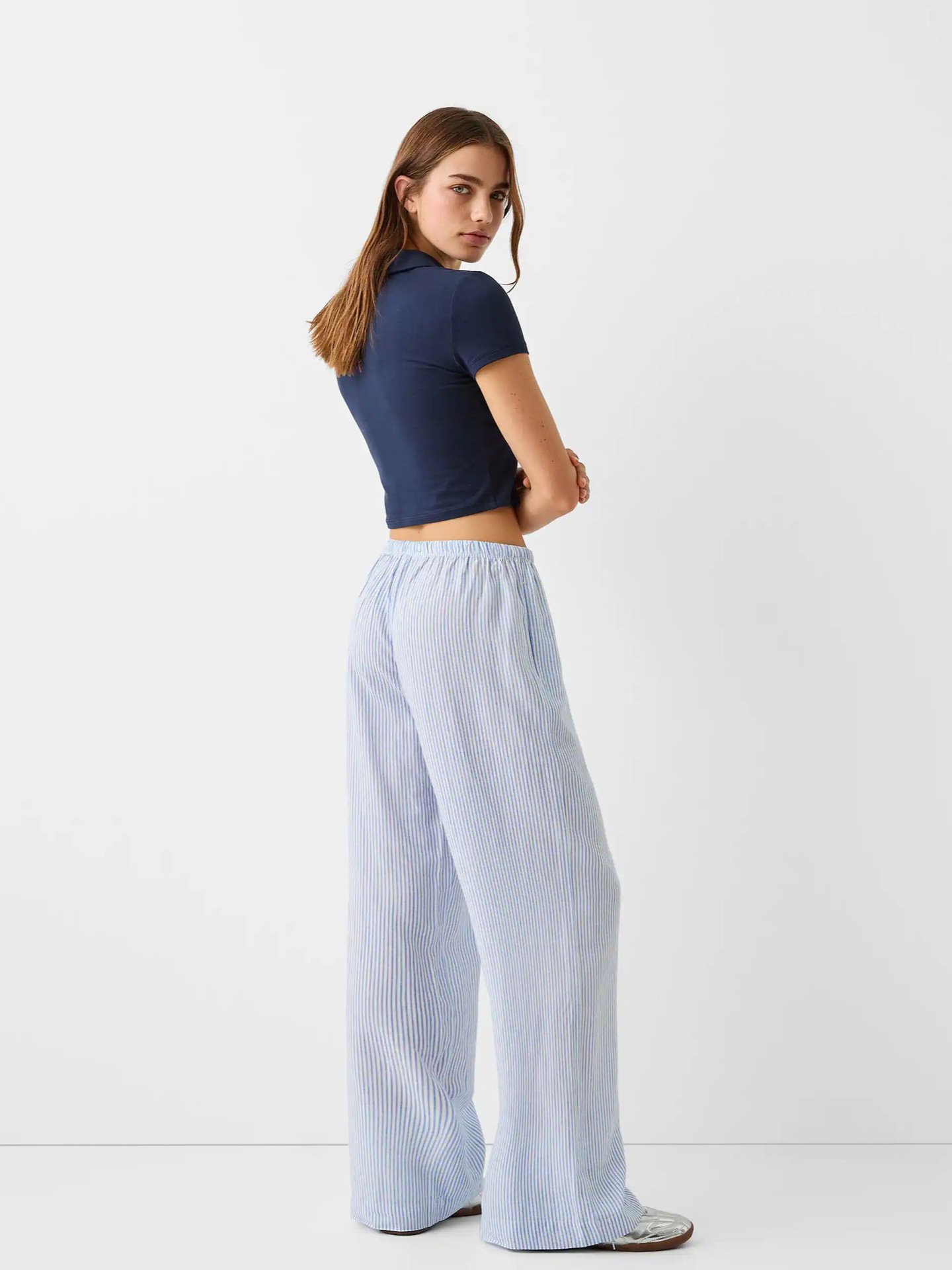 Pantalons Femmes Rayé Décontracté Printemps / Automne Polyester Ample Taille Élastique Pantalon droit Long Droit