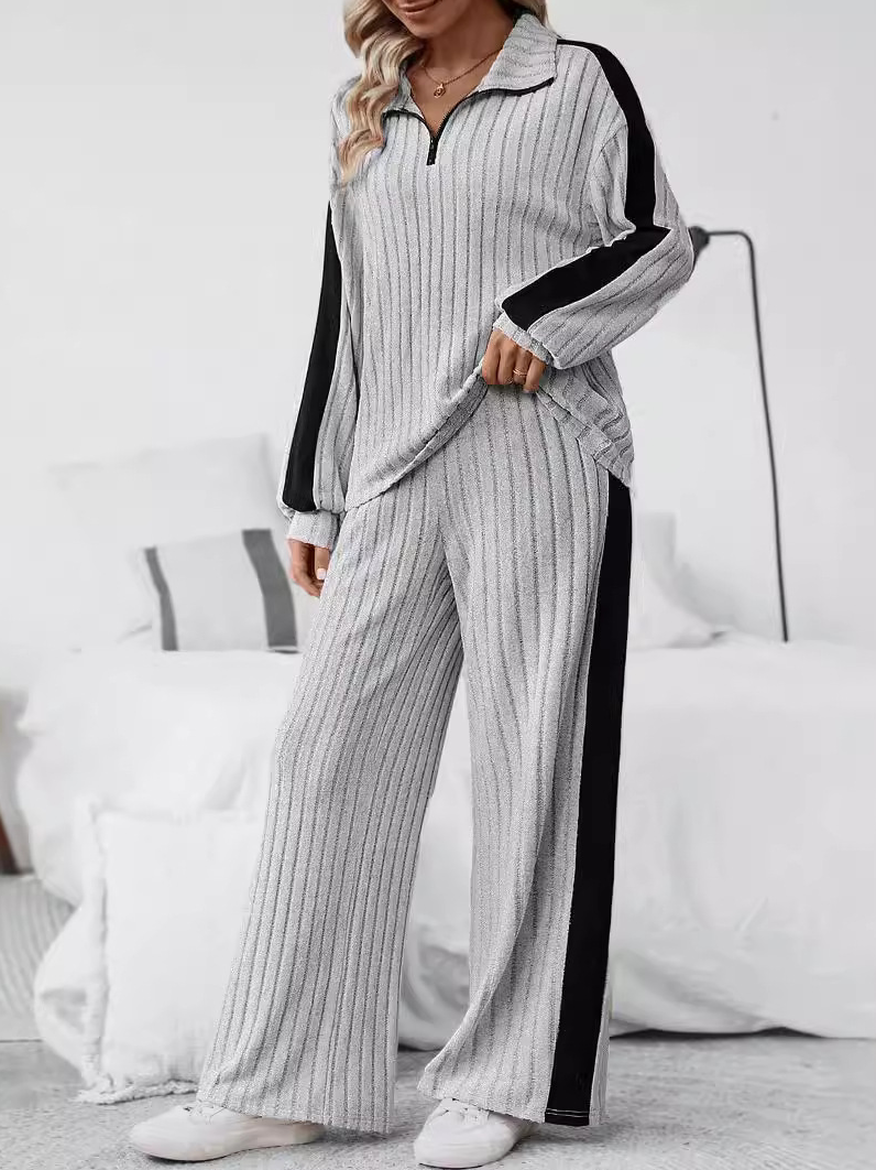 Deux Pièces Ensembles Décontracté Bloc de Couleur Printemps / Automne Naturel Ample Jersey Manches Longues Top Avec Pantalons Régulier pour Femmes