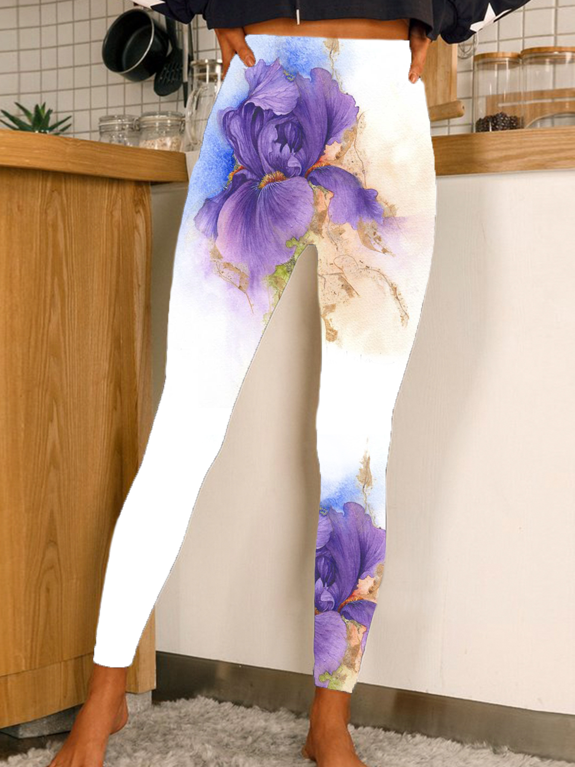 Pantalons De Yoga Femmes Décontracté Floral Toutes Les Saisons Naturel Aucune élasticité Serré Pantalon coupe slim Long Droit