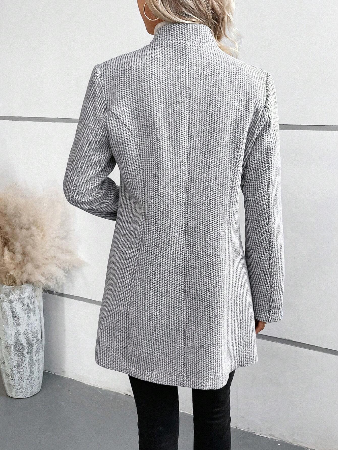 à Col Revers Manches Longues Poids lourd Plain Blouson pour Femmes