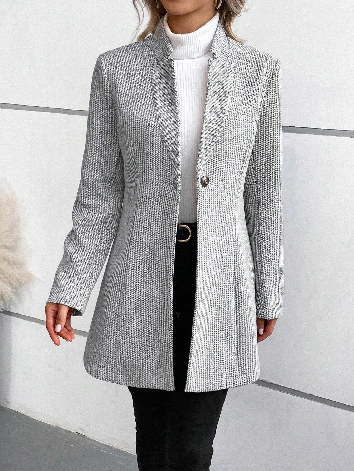 à Col Revers Manches Longues Poids lourd Plain Blouson pour Femmes