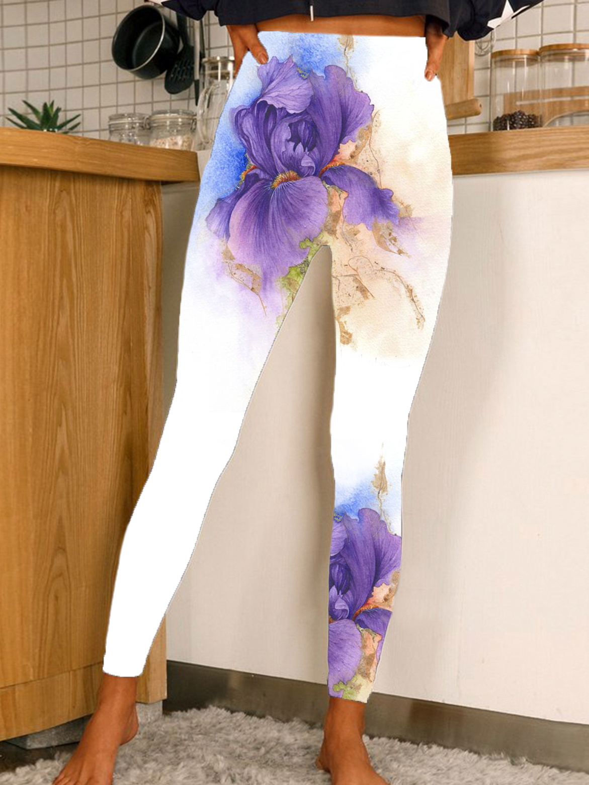 Pantalons De Yoga Femmes Décontracté Floral Toutes Les Saisons Naturel Aucune élasticité Serré Pantalon coupe slim Long Droit