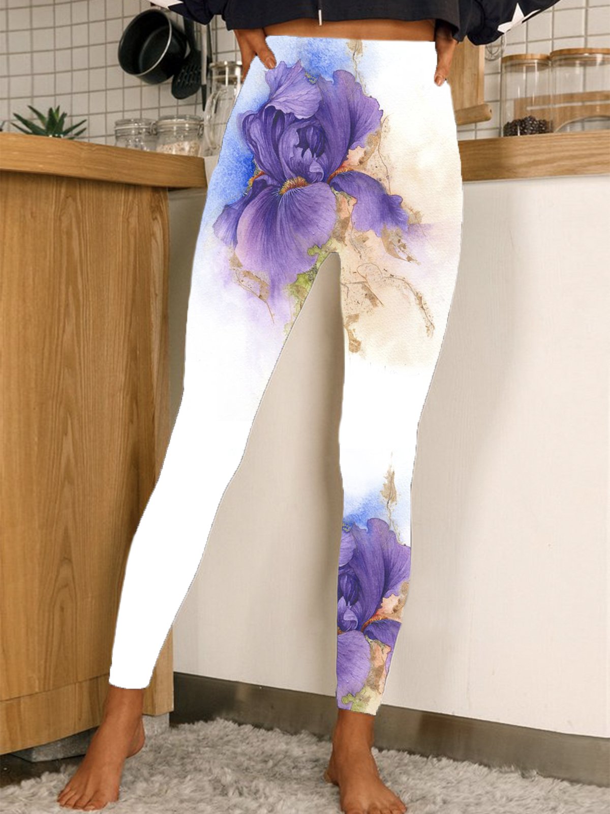 Pantalons De Yoga Femmes Décontracté Floral Toutes Les Saisons Naturel Aucune élasticité Serré Pantalon coupe slim Long Droit