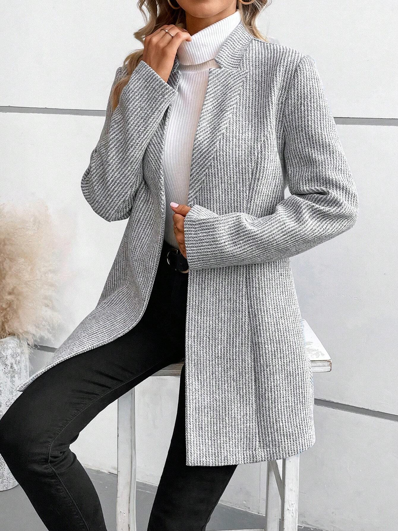 à Col Revers Manches Longues Poids lourd Plain Blouson pour Femmes