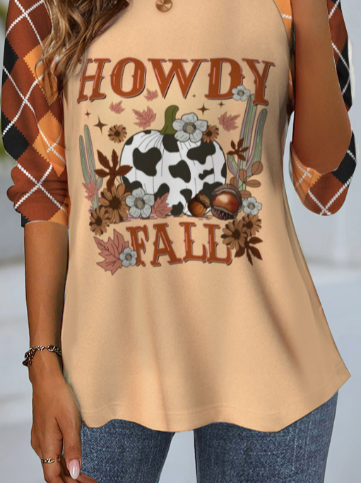 T-shirts Femmes Décontracté Printemps / Automne Plaid Vacances Ample Jersey Toussaint Manches Longues Régulier