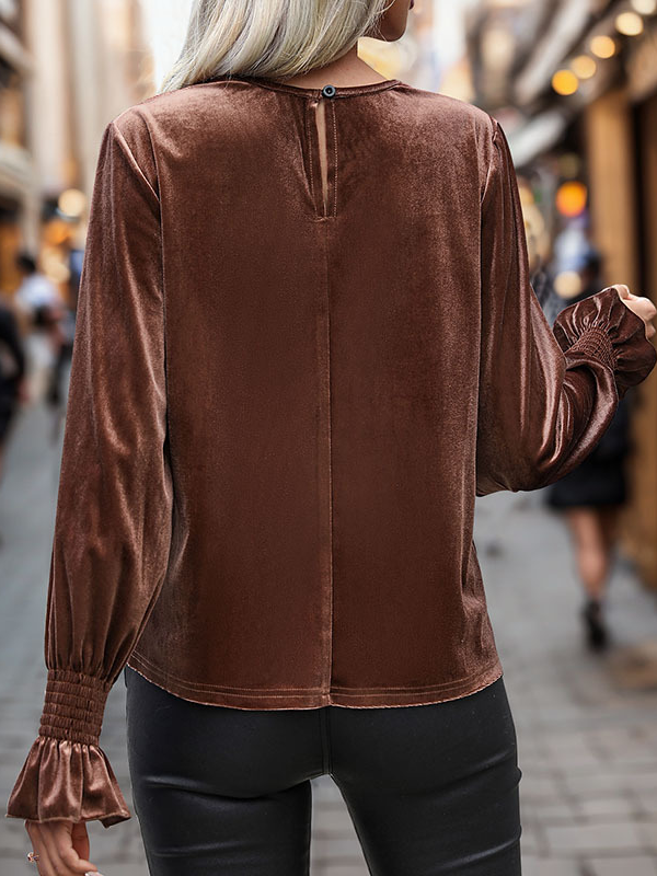 Chemisiers1 Décontracté Plain Printemps / Automne Velours Micro-élasticité Quotidien Manches Longues Régulier Régulier pour Femmes