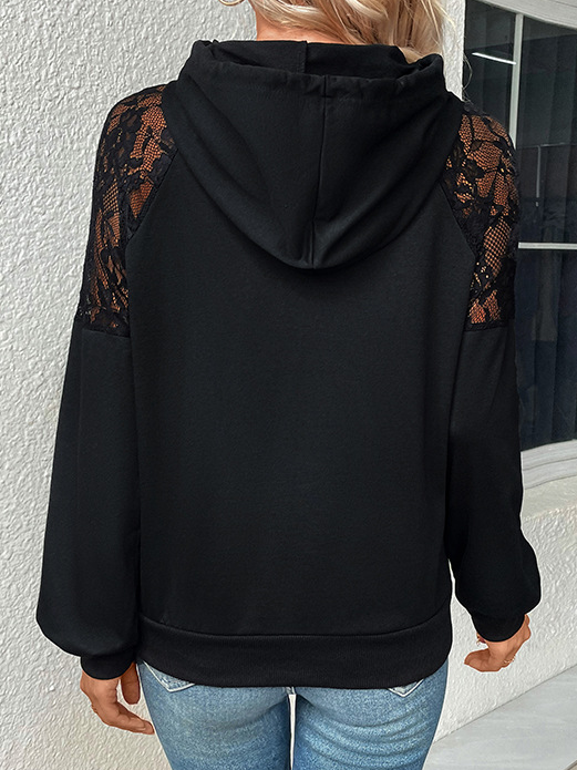 Sweat-shirts Femmes Décontracté Plain Printemps / Automne Polyester Sweat-shirt à Capuche Quotidien Dentelle Toussaint Régulier