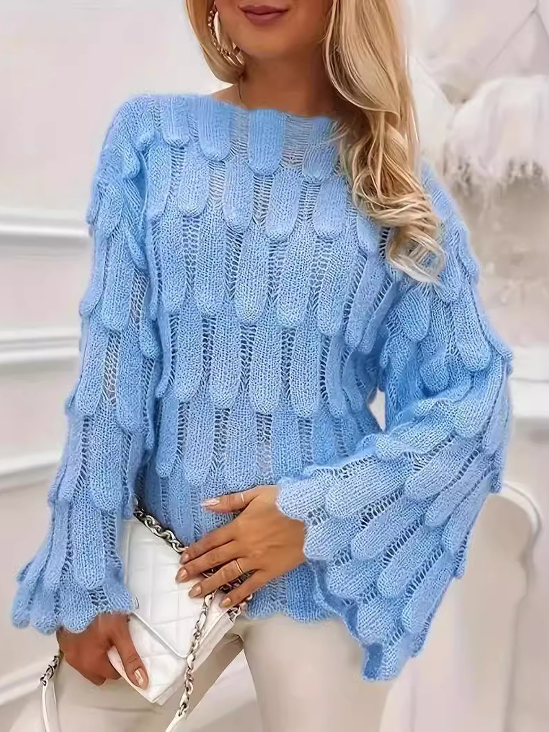 Pulls Femmes Décontracté Plain Printemps / Automne Quotidien Manches Longues Col Rond Fil/fil de laine Droit Régulier