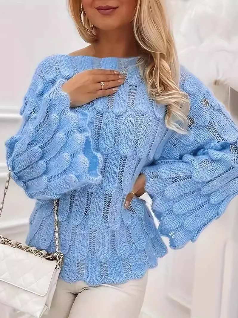 Pulls Femmes Décontracté Plain Printemps / Automne Quotidien Manches Longues Col Rond Fil/fil de laine Droit Régulier
