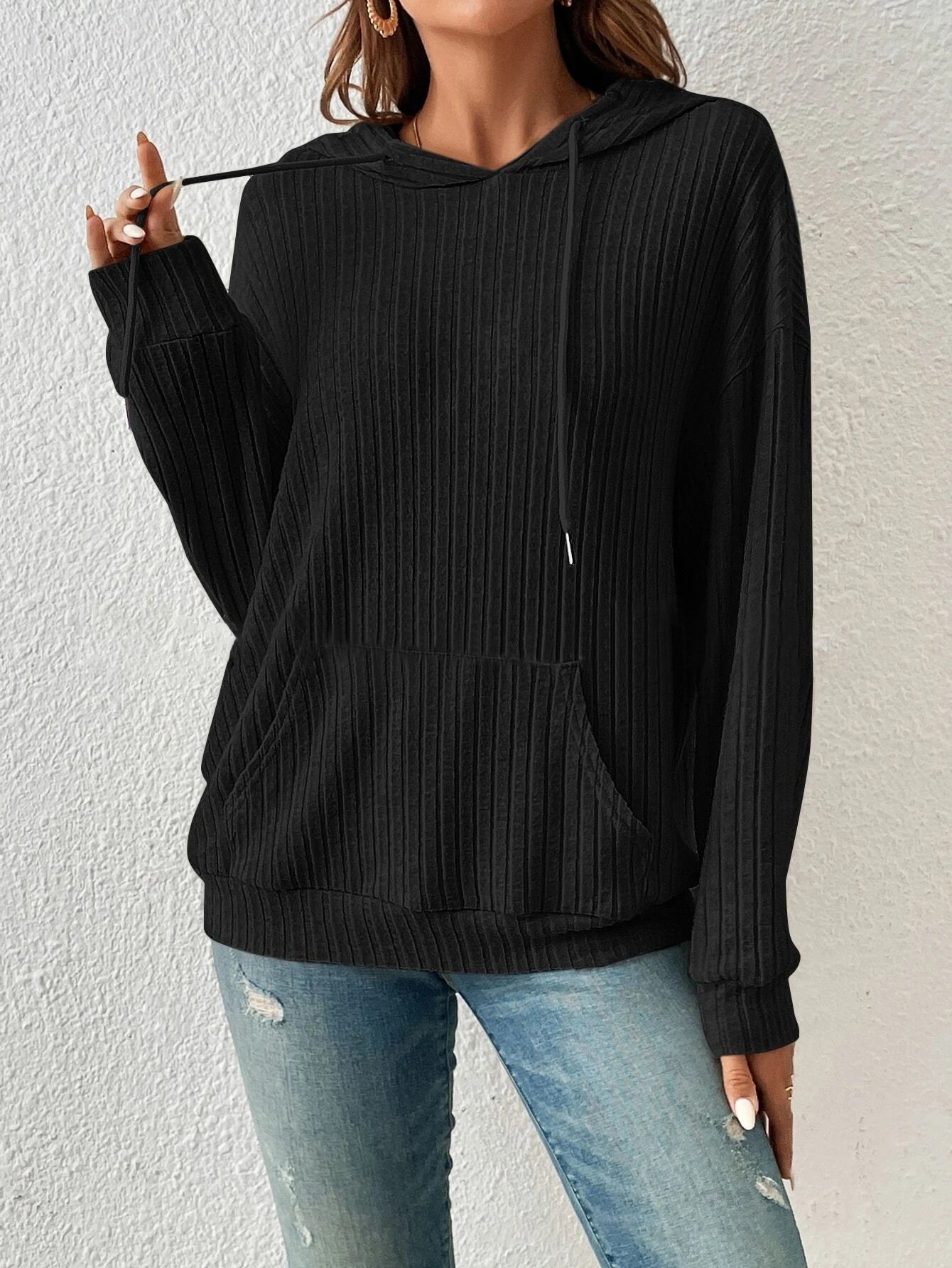 Sweat-shirts Rayé Décontracté Printemps / Automne Polyester Sweat-shirt à Capuche Micro-élasticité Ample Manches Longues Régulier pour Femmes