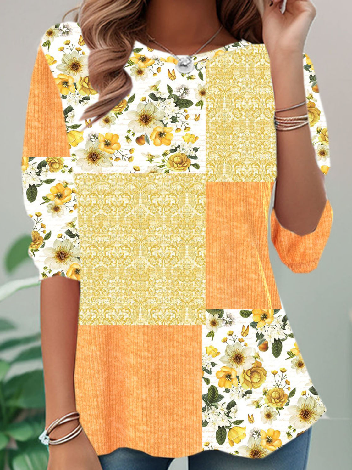 T-shirts Décontracté Printemps / Automne Marguerite Micro-élasticité Manches Longues Col Rond Régulier Droit Régulier pour Femmes
