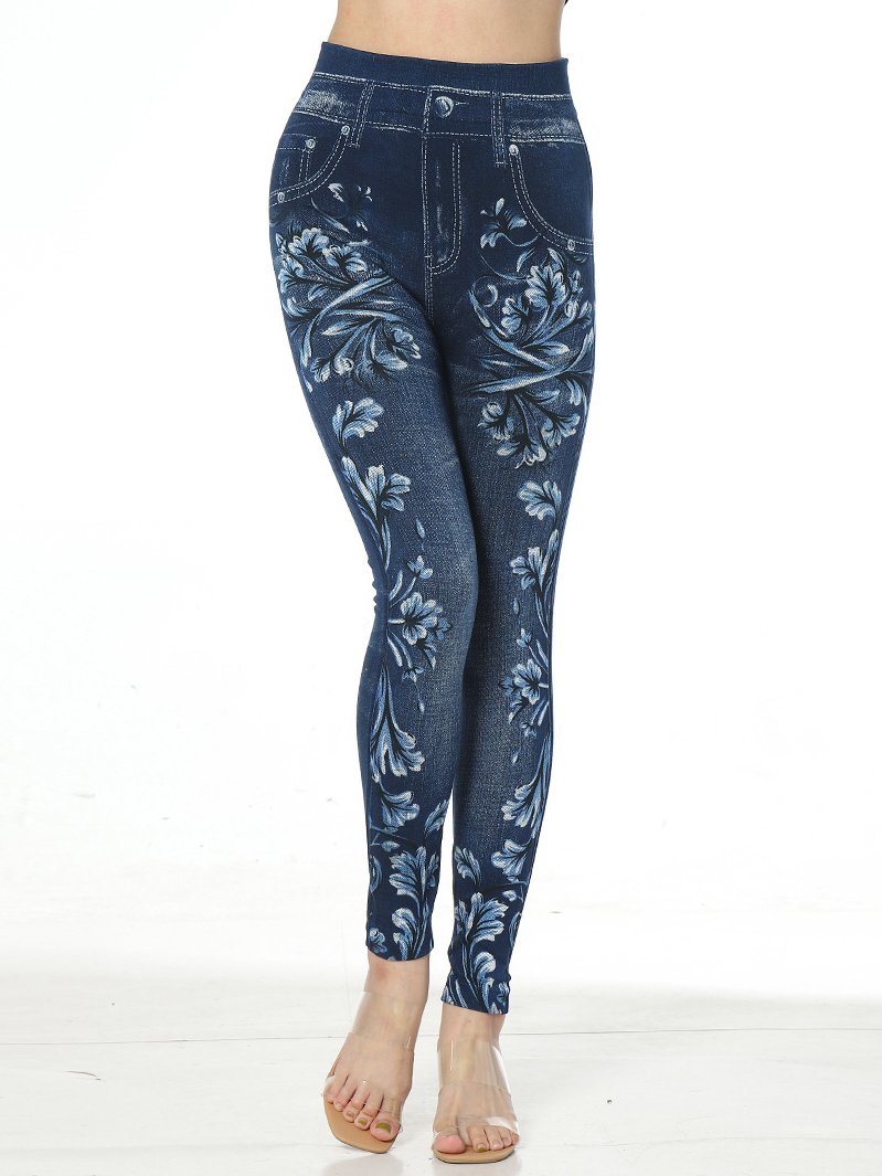Pantalons De Yoga Femmes Décontracté Floral Toutes Les Saisons Polyester Naturel à Haute Élasticité Quotidien Legging Droit