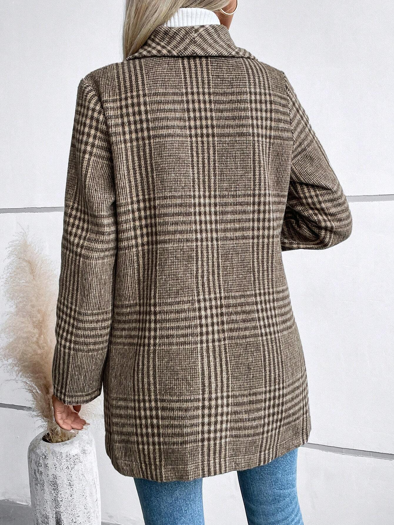 Col Châle Manches Longues Poids lourd Plaid Blouson pour Femmes