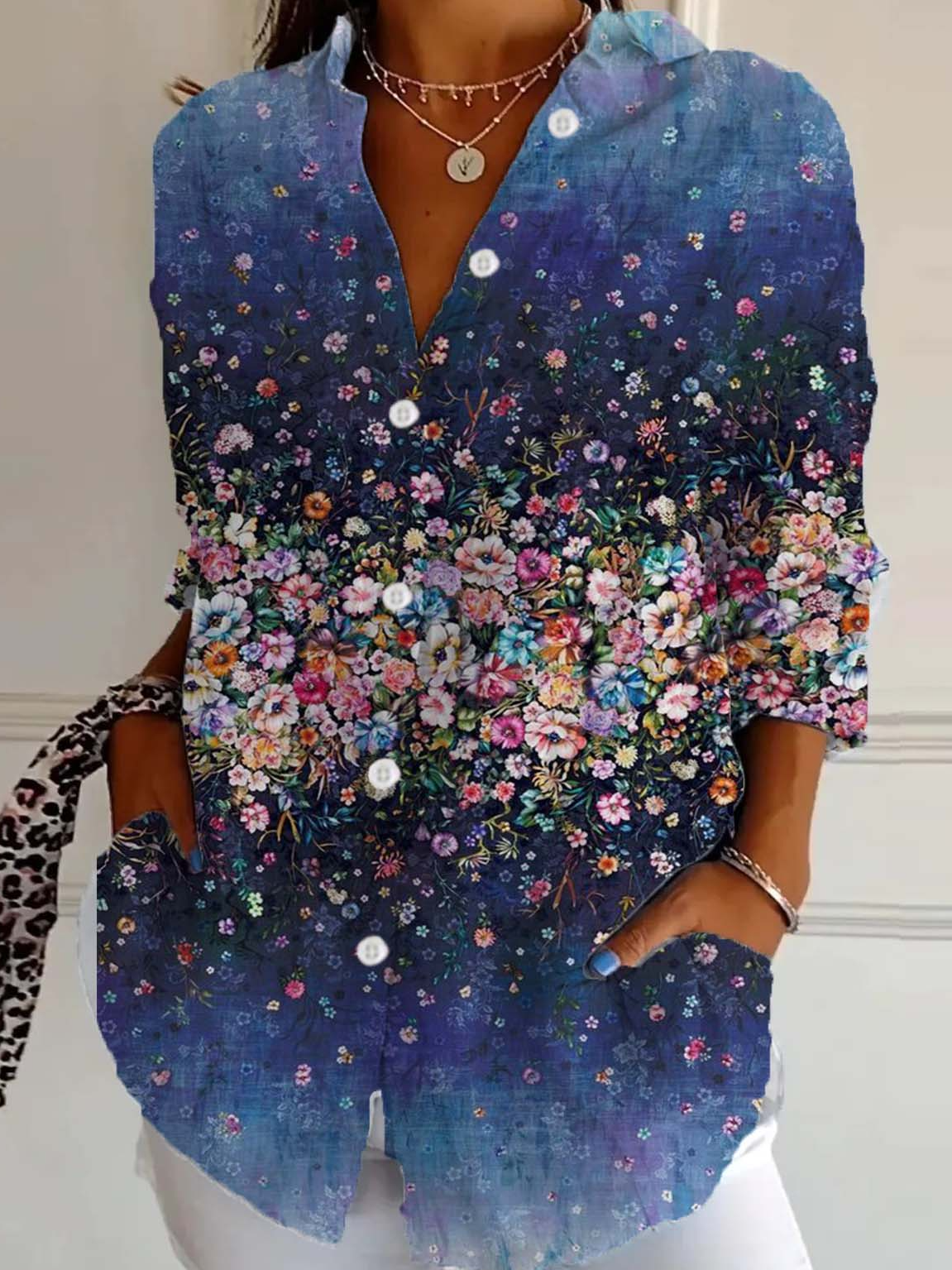 Chemises Décontracté Floral Printemps / Automne Léger Aucune élasticité Quotidien Régulier Droit Col de Chemise pour Femmes